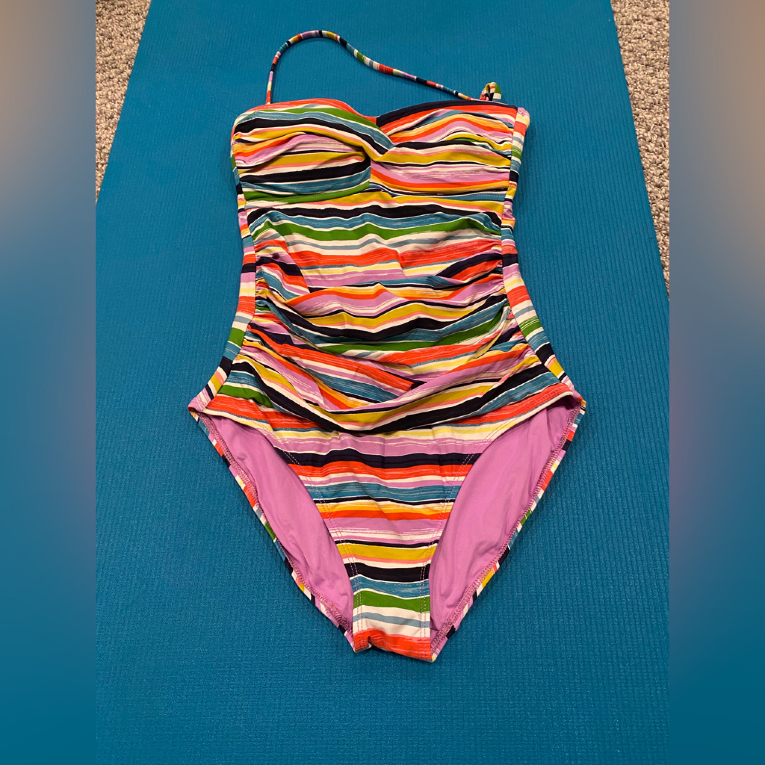 Anne Cole Strapless Striped One Piece Swimsuit With Detachable Strap